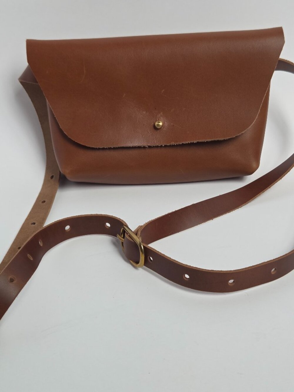 Handmade Brown Leather Crossbody Bag Minimalist Adjustable Strap Satchel Purse - Picture 5 of 7